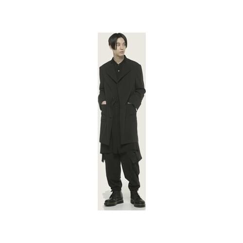 Yamamoto Style lovers mid length trench coat dark minimalist jacket