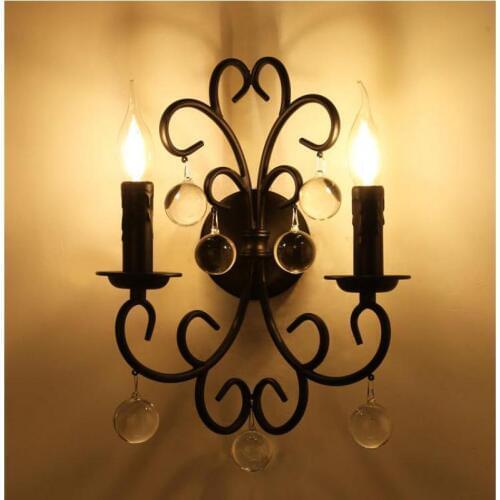 Balcony 2-head Crystal wall light hotel fixture retro black Mirror Led wall sconce Industrial Wall light picture Vanity Lighting