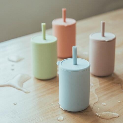 Infant New Feeding Cup With Straw Waterproof 2021 Design Solid Colors Eco-Friendly Sippy Cup Baby Drinking Bottles Baby Stuff
