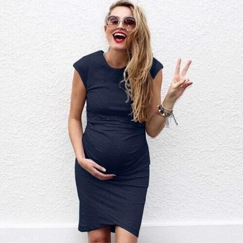 New Fashion Women Maternity Dress Sleeveless Pregnancy Dress Solid Round Neck Bodycon Dress Creative Pregnant Women Dresses