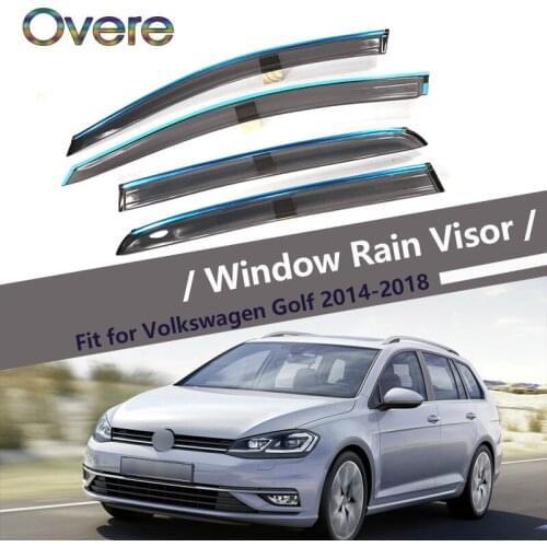 Overe 4Pcs/1Set Smoke Window Rain Visor For VW Golf 7 2014 2015 2016 2017 2018 Styling Awnings Shelters Guard Accessories