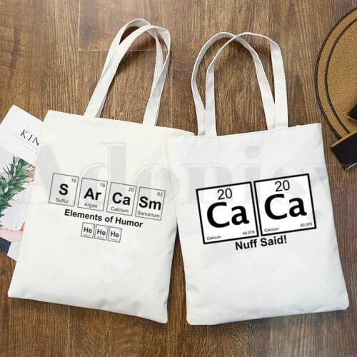 Periodic Table of Humor Sarcasm Primary Elements Handbags Shoulder Bags Casual Shopping Girls Handbag Women Elegant Canvas Bag
