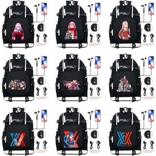 Anime Darling in the Franxx USB Backpack Print Cosplay Travel Shoulder Laptop Bags Cartoon Teens Kids Student SchoolBags Bookbag