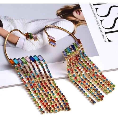 New Design Long Colorful Crystal Chain Tassel Drop Earrings High-Quality Luxury Fashion Jewelry Accessories For Women