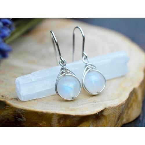Fashion Wedding Party Pendant Earrings Natural Moonstone 25 Sterling Silver Womens Pendant Earrings Long Earrings
