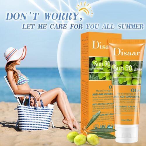 Disaar SPF60+/90+ Olive Facial Body Sunscreen Skin Whitening Sunblock Cream Oil-Control Moisturizing Protetor Solar Skin Care 80
