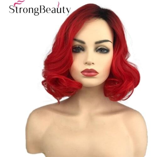 StrongBeauty Short Red Wigs Body Wave Synthetic Wig Women Lady Heat Resistant Hair