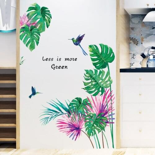Tropical green plant bird wall stickers living room background decoration bedroom home decor decals removable stickers wallpaper