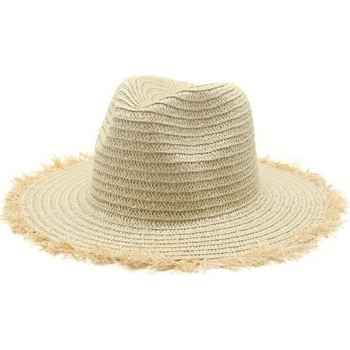 Solid Color Summer Sunshade Unisex Straw Fedora Hat Coarse Wide Brim Panama Floppy Casual Beach Vacation Straw Hats