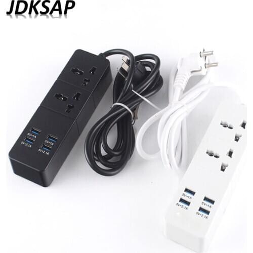 Smart USB Power Board Universal Socket EU/UK Plug Overload Surge Protector 2 Socket 4 Port USB Charger-Household 2M Power Cord
