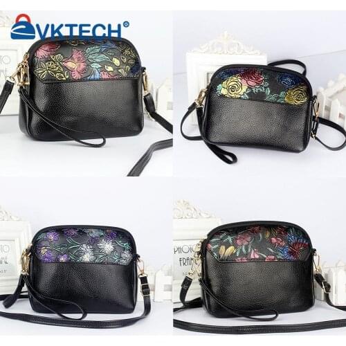 Vintage Women Flower Printing Patchwork PU Leather Shoulder Crossbody Messenger Bag Casual Ladies Small Purse Handbags