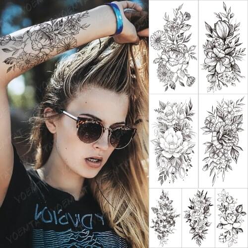 Waterproof Temporary Sleeve Tatooo Stickers Chrysanthemum Lotus Sunflower Tiger Whale Tattoo Arm Body Art Fake Tatoo Male Women