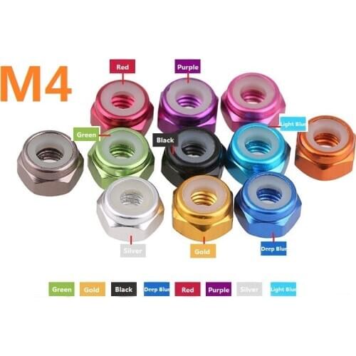 High quality M4 Silver/Black/DeepBLue/LightBlue/Gold/Red/Purple/Green Anodized Colourful Aluminum Hex Nylon Insert Lock Nuts