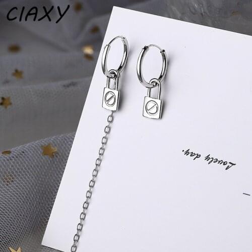 CIAXY 925 Sterling Silver Retro Lock Earrings for Women Personality Asymmetric Ear Chain Tassel Earring Hip-hop Jewelry