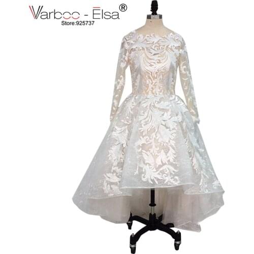 VARBOO_ELSA White Organza High Low Evening Dress Elegant Scoop Neck vestido de festa Long Sleeve Backless Prom Dress Formal Gown
