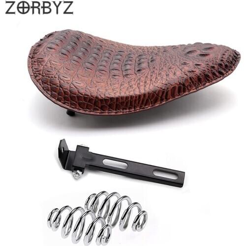 ZORBYZ Motorcycle Retro Brown Crocodile Leather Style Solo Drive Seat Spring & Bracket For Harley Chopper Bobber Custom SX650