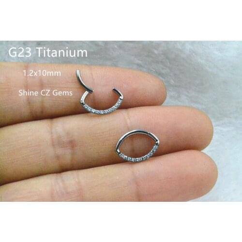 10pcs/Lot G23 Titanium CZ Gems New Eyes Seamless Hinged Segment Ring Clicker Ear Cartilage Nose Hoop Septum Shine 16Gx8/10mm