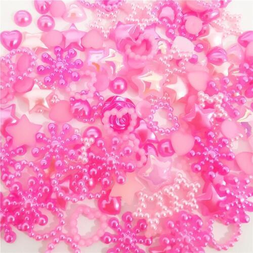 100pcs Mixed Heart Bow Flower Star Pearls Flatbacks Embellishments DIY Phone Nail Decorations Scrapbooking Crafts 6-15mm 6 Color