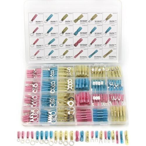 240Pcs Mixed Heat Shrink Connectors Electrical Wire Splice Spade Ring Fork Insulated Butt Terminal Connector Assortment Kit