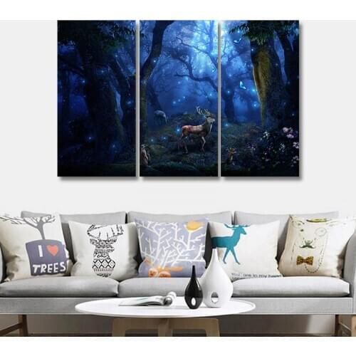 3 pieces Abstract night primeval forest fireflies canvas painting modular picture mural art canvas living room decoration poster