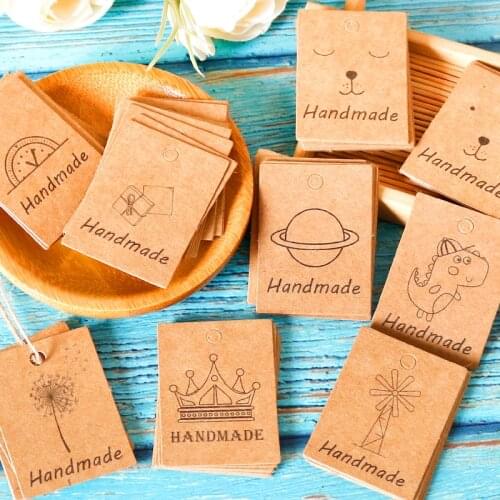 500pcs Cute Cartoon Crown Handmade Gift Tags Mix Design Paper Hang Tags Wedding Party Candy Box Packaging Labels with String