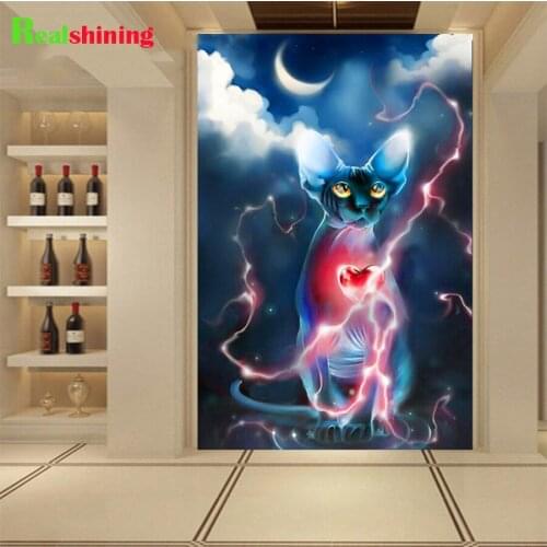 Diamond Mosaic 5d Pictures Lightning Sphynx Pattern Diamond painting Full square Round drill Diamond Embroidery Animal Pet N1928