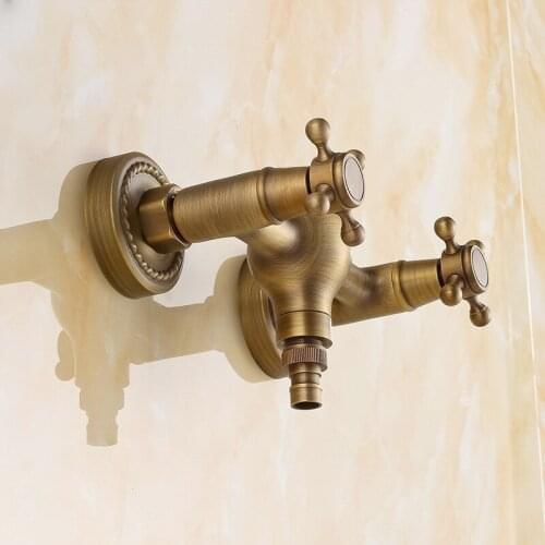 Vidric antique brass washing machine faucet double handle double hole hot and cold mixer tap into the wall basin faucet