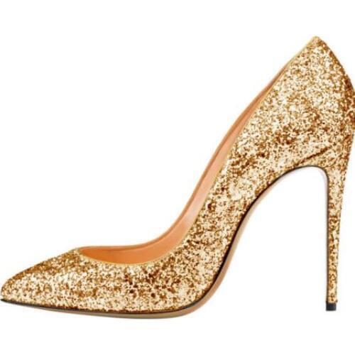 Carpaton Women Shoes Pointed Toe High Heels Pumps Glitter Party Wedding Shoes Gold silver Sexy Thin Heels Dress Shoes