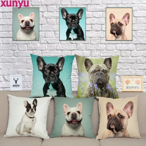 XUNYU French Bulldog Cushion Cover Cute Pet Dog Pillow Case Home Decorative throw Pillow Covers for Sofa Car KQ21 45x45cm