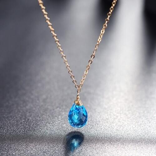 DAIMI 14K Gold Injection Clavicle Chain Pendant Female Topaz Necklace Valentines Day Gift for Girlfriend