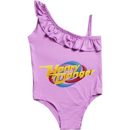 2021 Children Cartoon Henry Danger Slanted Shoulder Sling Swimsuit Girl Kids Swimwear For Girls Cotton Bathing Suit Baby Girls
