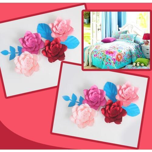DIY Giant Paper Flowers Artificial Rose Fleurs Artificielles Backdrop 4pcs+ 3 Leave Wedding Party Decor Nursery Pink Rose Red