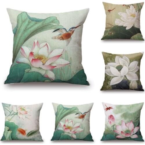 Home Cotton Linen Bed Lotus Flower Throw Pillow Case Square Cover GiftHotel Home Luxury Quality Pads
