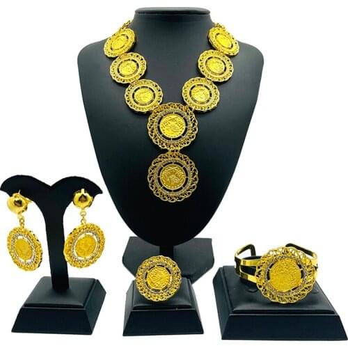 Dubai Coin Necklace Earrings Ring Bangle Big Coin Jewelry sets Gold Color Turkey Coins Arab Gifts Turks Africa Party