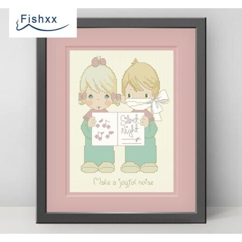 European Style Fishxx Cross Stitch 14CT Kit Pastoral Scenery Cute Cartoon H120 Music Class Children Bedroom Hanging Painting