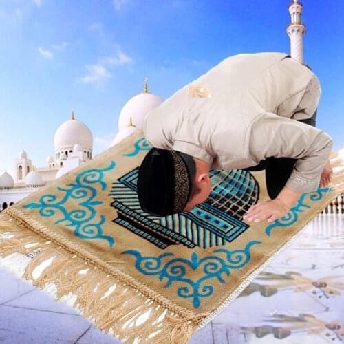 Islamic Velvet Prayer Rug with Tassel Jacquard Muslim Small Square Mat Carpet Q1JB