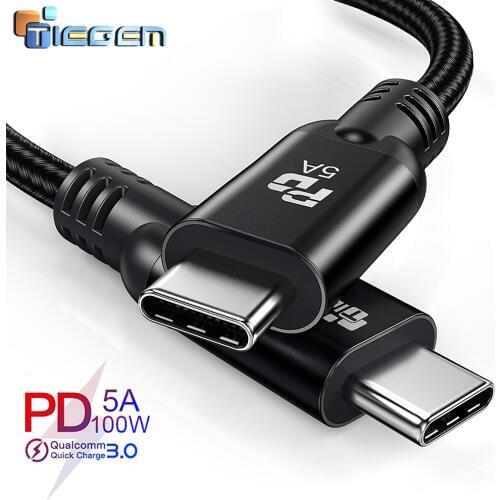 TIEGEM 3.1 USB Type C to USB Type C Cable for Samsung Galaxy S9 S10 Plus PD 100W QC3.0 5A Quick Charge 10GB usb-c to usb-c Cable
