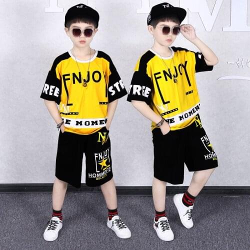 1-14 Yrs Childrens Summer Clothing set For Boys Girls Sport Hip-hop Suit Two-piece Short Sleeves T shirt Shorts Yellow Outfits