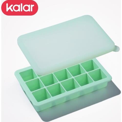Kalar 15 Cube Food Grade Silicone Baby Food Storage Container Fruit Breast Milk Freezer Ice Cube Mold Ice Maker With Lid