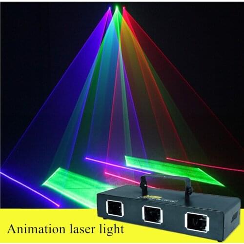 Hoge kwaliteit voice-activated laserlicht podium verlichting laser drie lens rood blauw groen 3 kleuren bar laser projector