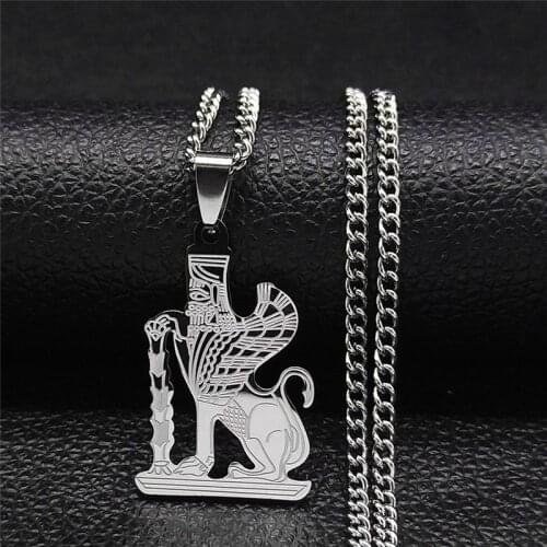 Mazda Culture Stainless Steel Statement Necklace Persian Empire Religion Zoroastrianism Necklaces Sphinx Jewelry N4519S05