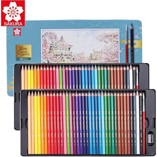 SAKURA Soluble / Oily Color Lead Tin Box Set Colored Pencils for Professional Art Students Professional Hand-painted Color Lead