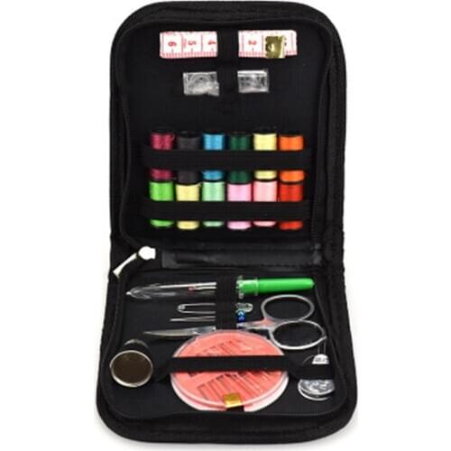 Black Leather DIY Sewing Kit, Travel Home Multifunctional Sewing Box Set