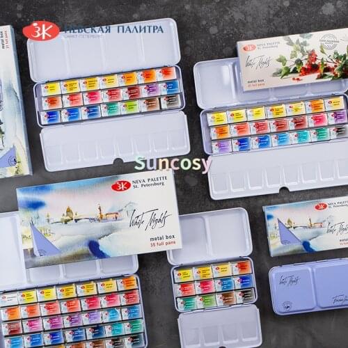 White Nights Solid Watercolor Iron Box Set Artist 12/21/35 Color Watercolor Paint,Sonnet 21 Color Student Set,Bazanova 21 Color