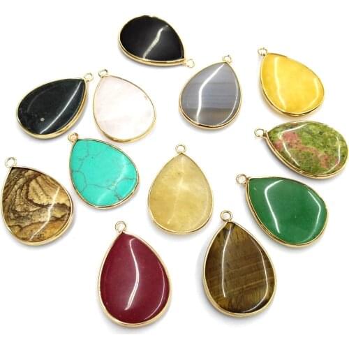 Natural Stone Pink Crystal Quartz Pendant Water Drop Shape Agates Charms for Jewelry Making DIY Handwork Necklace Accessories