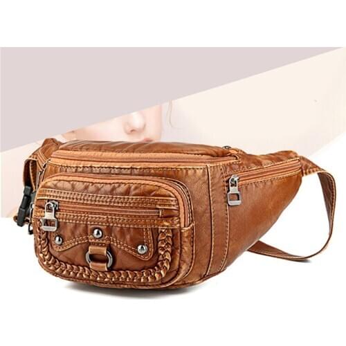 New Fitness Waist Bag PU Leather Bag Belt Bags Women Waist Bag For Men Vintage Pillow Belly Packets Leather Unisex Phone Bag