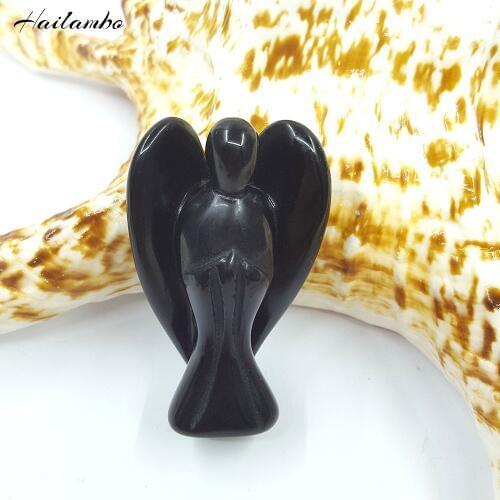 2020 New Hailambo Elegant Natural Obsidian Stone Beads Gem-stone Angel Statue Carved Angel Figurine With Wing Pendant Charm TS14