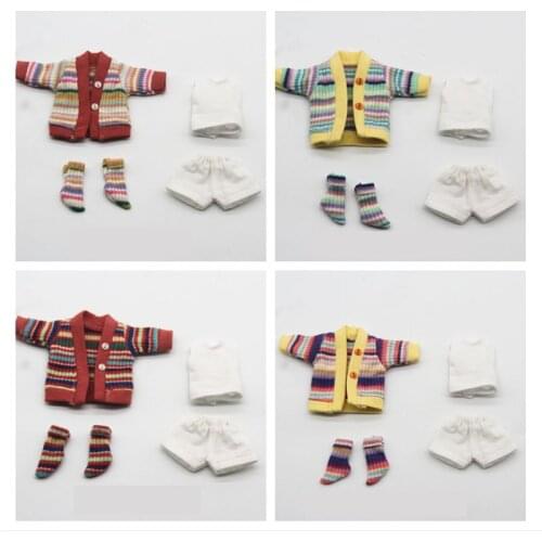 OB11 Baby Dress Rainbow Coat Sweater Socks Set Vest Molly Baby Dress GSC Plain Body 1/12 BJD doll clothes suit