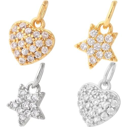 Charm Charms for Jewelry Making Supplies Gold Heart Star Diy Earring Necklace Charms Dangle Pendant Metal Copper Mosaic Zircon
