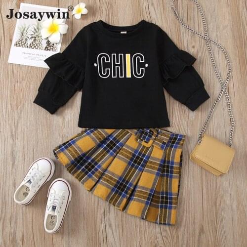 Clothes Children Suits Kids Girl Winter Warm 2 Pieces Sets Long Sleeve Top+Skirt Plaid Autumn Winter Newborn Girl Clothes Set